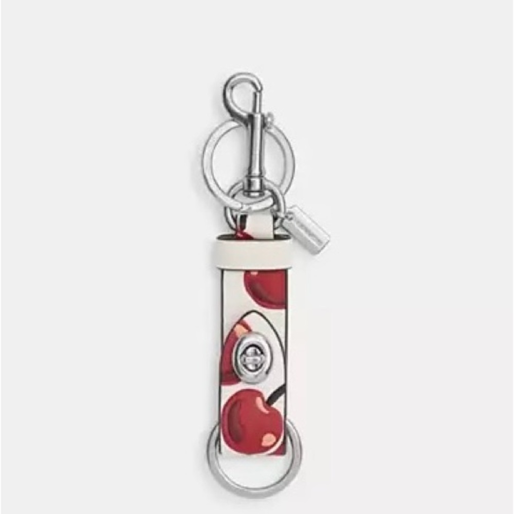 Coach CZ088 Cherry Print Leather Trigger Snap Bag Charm Key Fob NWT